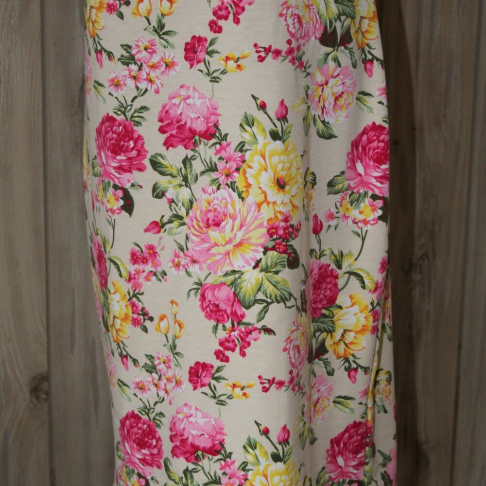 Tom's Ware Dress Casual Floral Print Pink Green New Bodycon Midi M - L Large EUC - Picture 9 of 11